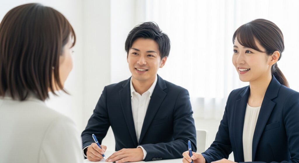 面談者の話をしっかりと聞く2人の専門家