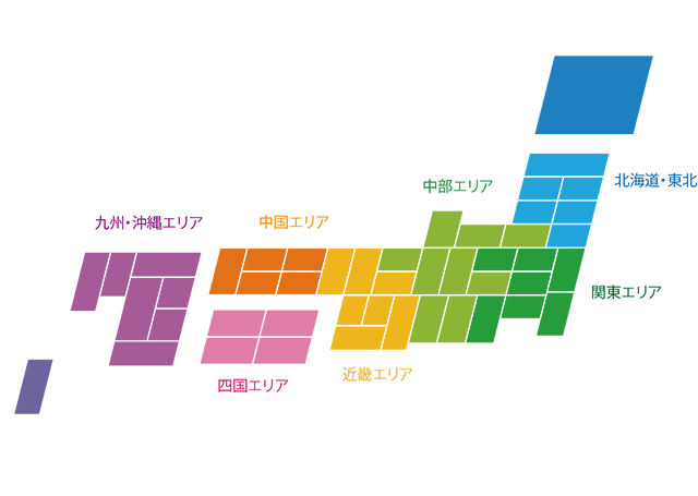 エリア分けされた日本地図